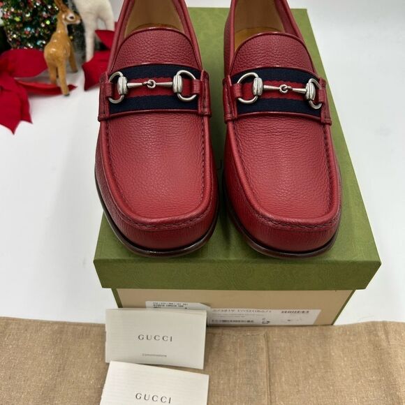 Men’s Gucci Horsebit web leather loafers size 8 fits 9  US made in Italy - Picture 3 of 8